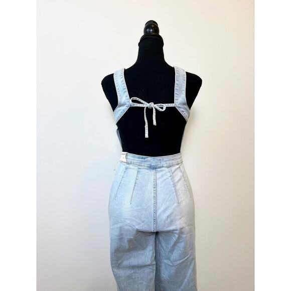 Free People We The Free CRVY 2nd Ave One Piece Jean Jumpsuit Size 0 Blue Denim - Picture 2 of 6